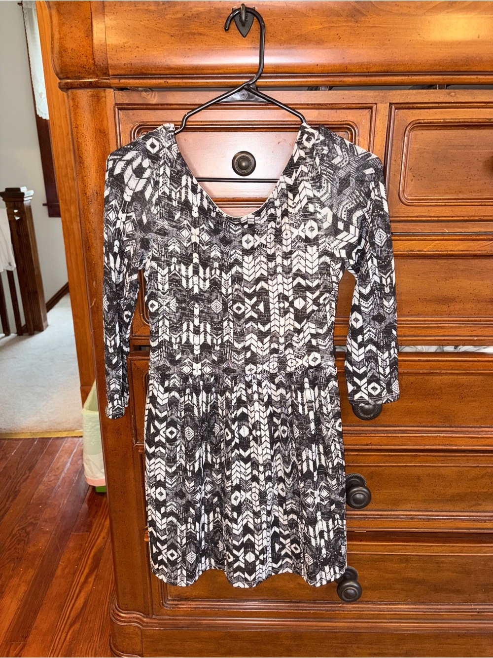 Lily Rose Black & White Geometric Print Fit & Flare Dress XS